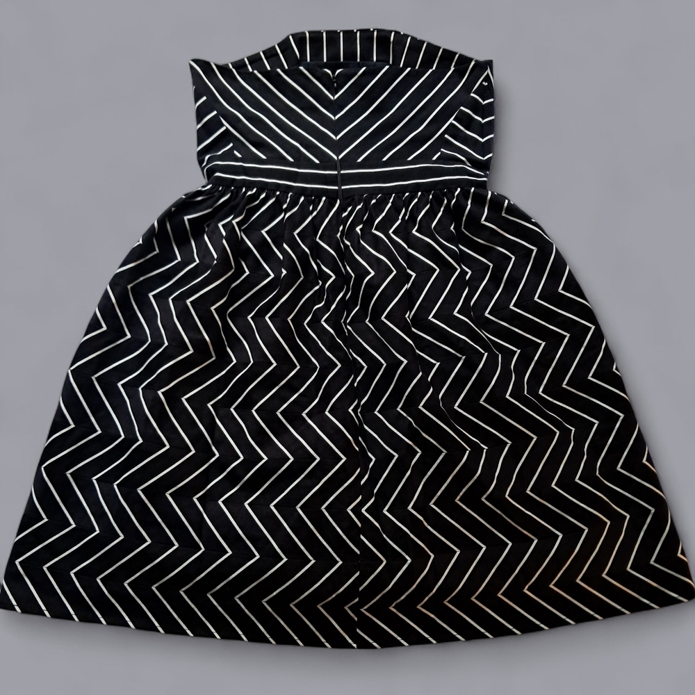 Nadia Nour For Anthropologie Mini Dress Sz 6 Black/White Chevron 100% Cotton EUC